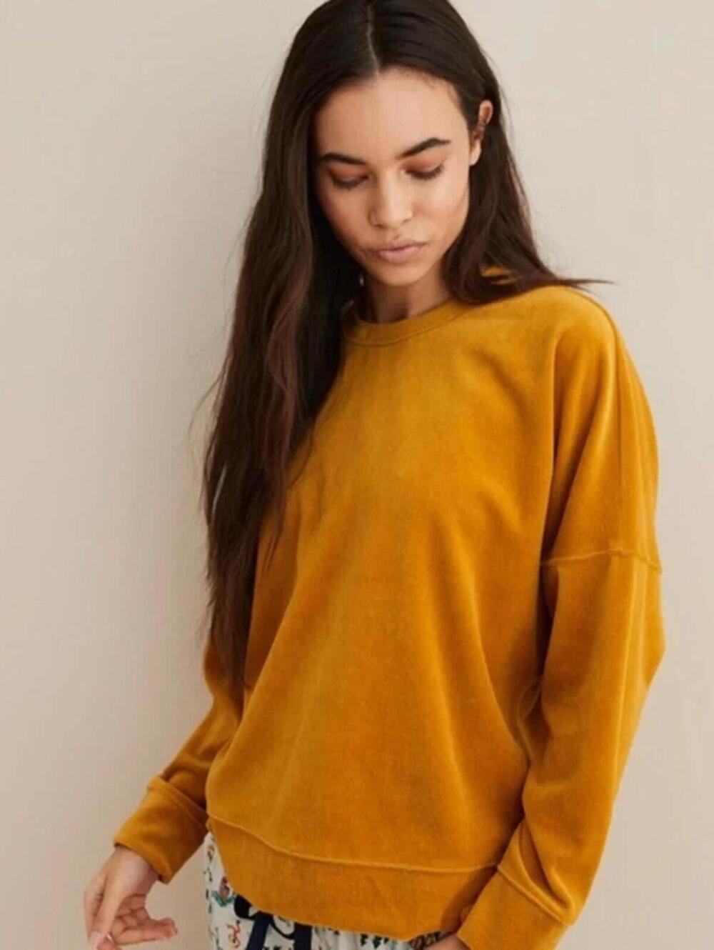 Aerie Mustard Yellow Velour Oversize Crewneck Sweatshirt  - Size XL
